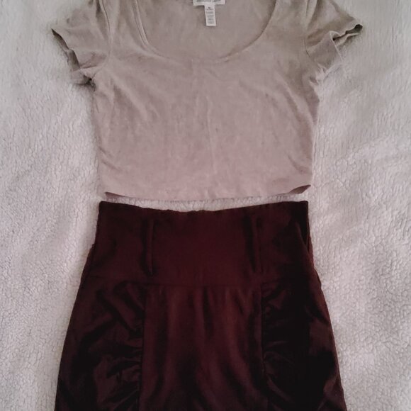 Brown Stretch Ruched Modern Career Rayon Pencil Skirt Medium - Picture 5 of 15